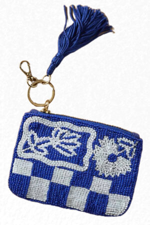 The Zayana Beaded Coin Wallet: Blue Abstract Garden