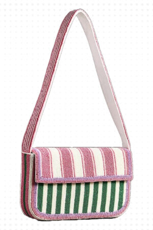 Zayana Beaded Bag: Pink Stripe (Geometric Edition)