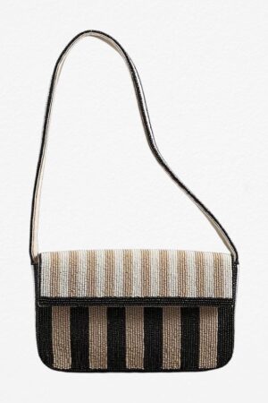 Zayana Beaded Bag: Black & Green Stripe (Geometric Edition)