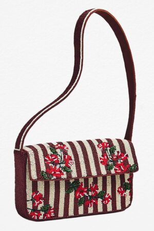 Zayana Beaded Bag: Maroon Stripe